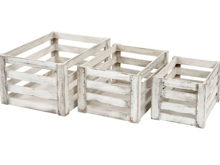 MCW Holzkiste C56 3er-Set Weiß Shabby