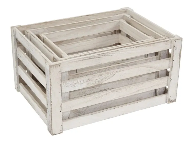 MCW Holzkiste C56 3er-Set Weiß Shabby