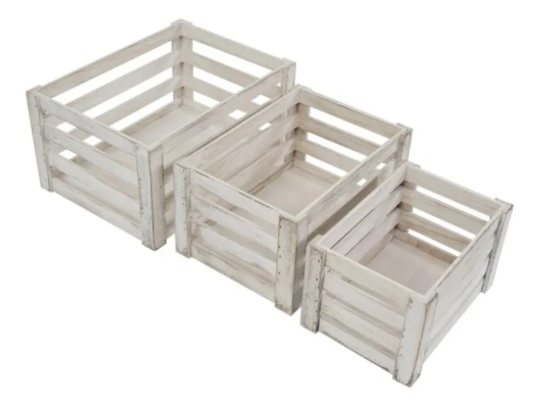 MCW Holzkiste C56 3er-Set Weiß Shabby
