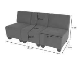 MCW Modular 3-Sitzer Sofa Couch Moncalieri Anthrazit-Grau ohne Armlehnen