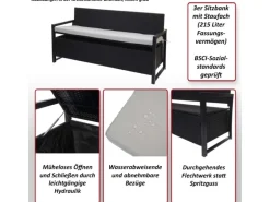 MCW Poly-Rattan 3er Sitzbank F39 Grau Kissen Grau