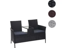 MCW Poly-Rattan Sitzbank mit Tisch E24 Schwarz Kissen Dunkelgrau