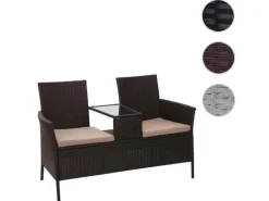 MCW Poly-Rattan Sitzbank mit Tisch E24 Braun Kissen Creme