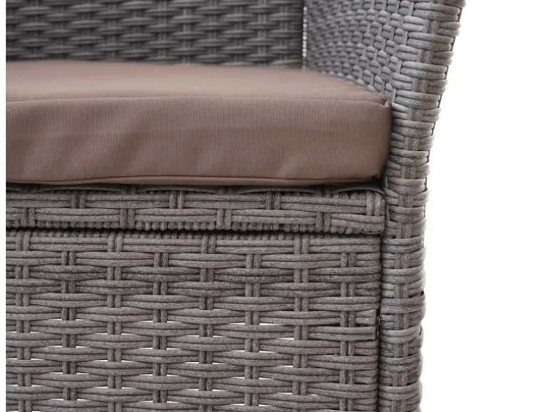MCW Poly-Rattan Sitzbank mit Tisch E24 Grau Kissen Creme