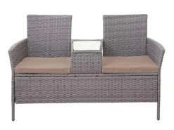 MCW Poly-Rattan Sitzbank mit Tisch E24 Grau Kissen Creme