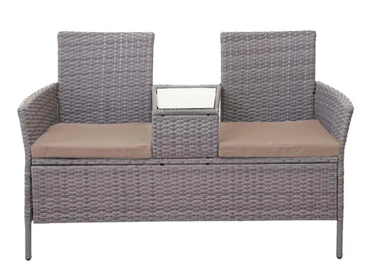 MCW Poly-Rattan Sitzbank mit Tisch E24 Grau Kissen Creme