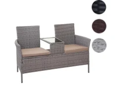 MCW Poly-Rattan Sitzbank mit Tisch E24 Grau Kissen Creme