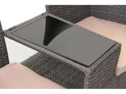 MCW Poly-Rattan Sitzbank mit Tisch E24 Grau Kissen Creme