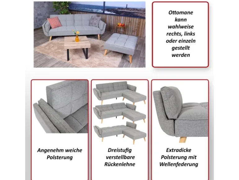MCW Schlafsofa K18 Stoff/Textil Hellgrau