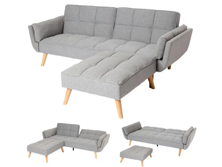 MCW Schlafsofa K18 Stoff/Textil Hellgrau