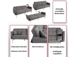 MCW Schlafsofa K65 Stoff/Textil Grau
