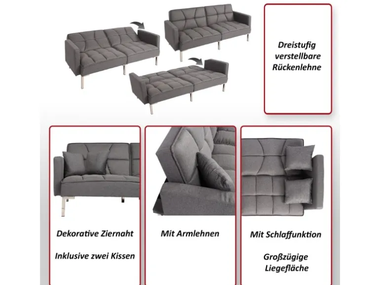 MCW Schlafsofa K65 Stoff/Textil Grau