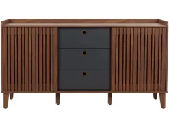 MCW Sideboard M48 Walnuss-Optik Schubladen Dunkelgrau