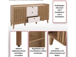 MCW Sideboard M48 Walnuss-Optik Schubladen Dunkelgrau