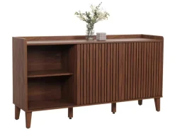 MCW Sideboard M48 Walnuss-Optik Schubladen Dunkelgrau