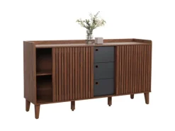 MCW Sideboard M48 Walnuss-Optik Schubladen Dunkelgrau