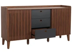 MCW Sideboard M48 Walnuss-Optik Schubladen Dunkelgrau