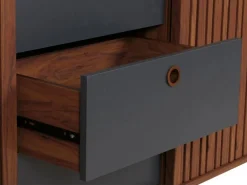 MCW Sideboard M48 Walnuss-Optik Schubladen Dunkelgrau