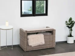 MCW Sitzbank Genua Rattan Staufach Grau-Braun
