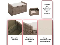 MCW Sitzbank Genua Rattan Staufach Honigfarben