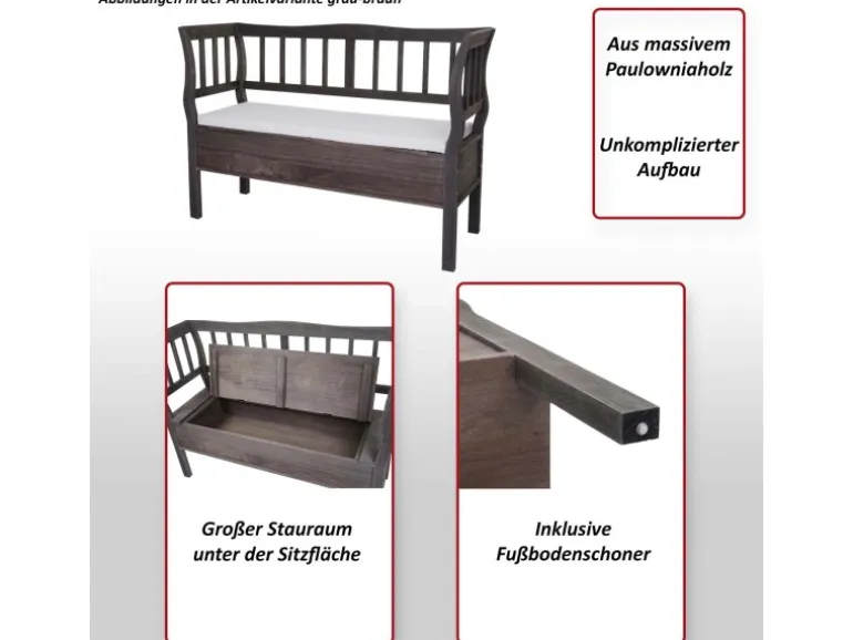 MCW Sitzbank H207 Staufach Shabby-Look Grau-Braun Shabby