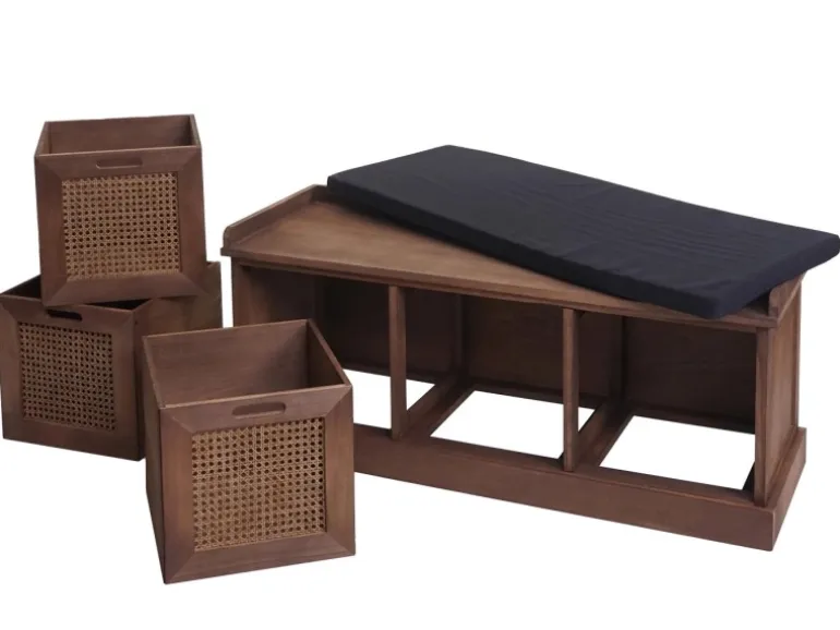 MCW Sitzbank J49 Aufbewahrungsboxen 47x110x40cm Braun Polster Schwarz