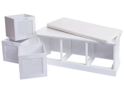 MCW Sitzbank J49 Aufbewahrungsboxen 47x110x40cm Weiß Polster Creme-Weiß