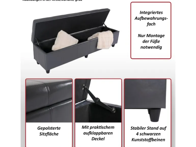 MCW Sitzbank mit Aufbewahrung Arezzo XXL Grau