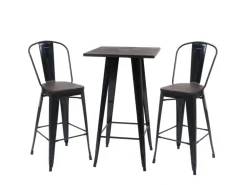 MCW Stehtisch-Set A73 inkl. Holz-Tischplatte Metall 3-teilig Schwarz