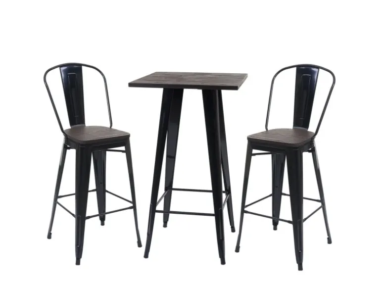 MCW Stehtisch-Set A73 inkl. Holz-Tischplatte Metall 3-teilig Schwarz