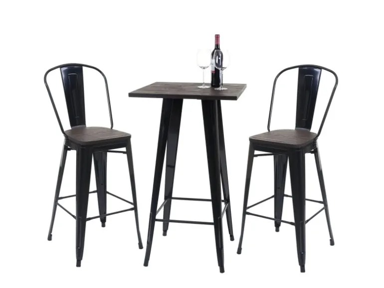 MCW Stehtisch-Set A73 inkl. Holz-Tischplatte Metall 3-teilig Schwarz