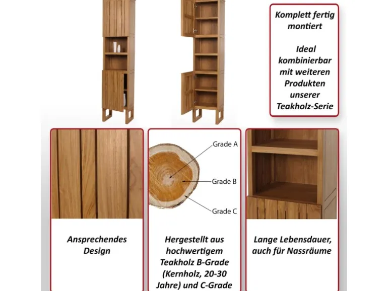 MCW Teak-Hochschrank M72 2 Türen 6 Fächer