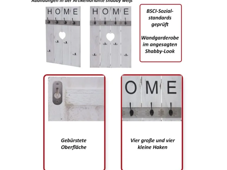 MCW Wandgarderobe C89 Home Shabby-Look Weiß Shabby