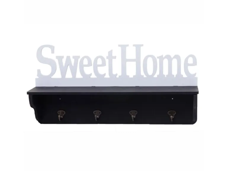MCW Wandgarderobe D41 Sweet Home 4 Haken Schwarz/weiß