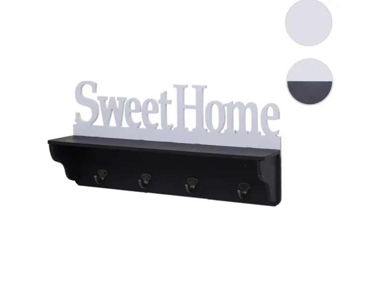 MCW Wandgarderobe D41 Sweet Home 4 Haken Schwarz/weiß