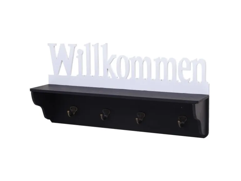 MCW Wandgarderobe D41 Willkommen 4 Haken Schwarz/weiß
