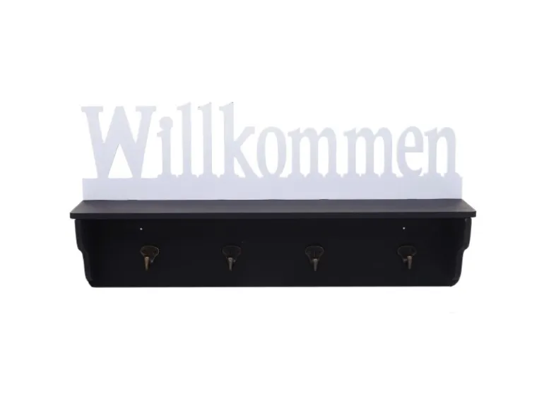 MCW Wandgarderobe D41 Willkommen 4 Haken Schwarz/weiß