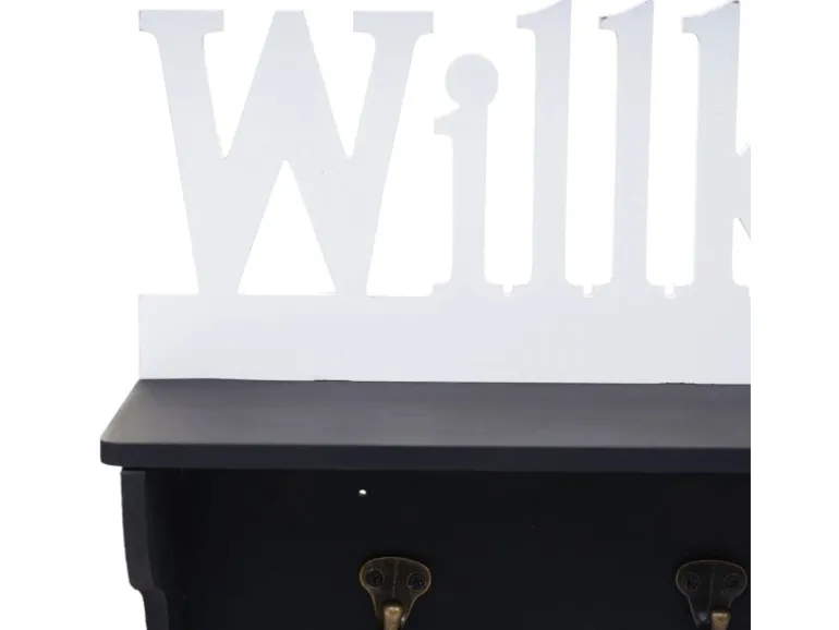 MCW Wandgarderobe D41 Willkommen 4 Haken Schwarz/weiß