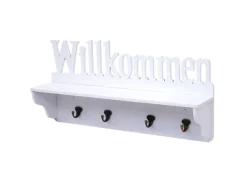 MCW Wandgarderobe D41 Willkommen 4 Haken Weiß