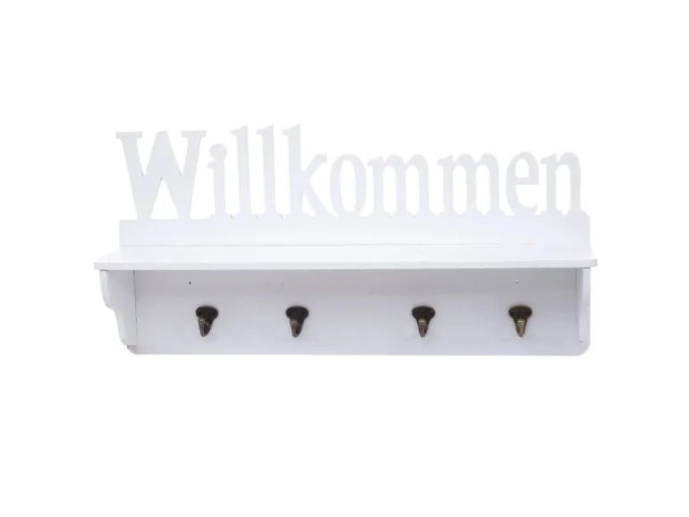 MCW Wandgarderobe D41 Willkommen 4 Haken Weiß