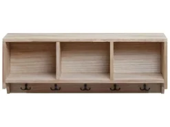 MCW Wandregal K49 Garderobe Wandgarderobe Regal 3 Staufächer 5 Haken 30x80x20cm Holz Naturbraun