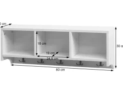 MCW Wandregal K49 Garderobe Wandgarderobe Regal 3 Staufächer 5 Haken 30x80x20cm Holz Naturbraun