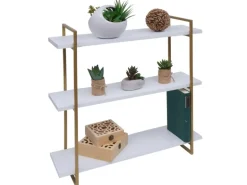 MCW Wandregal K78 60x60x18cm Weiß Metall Gold