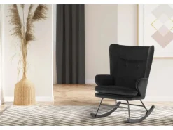 MeGusta Moderner Stuhl Schaukelstuhl Schwarz Polsterstuhl Esszimmerstuhl mit Armlehne Anni