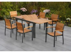 Merxx Gartenmöbel-Set Santorin 7-teilig Stapelsessel & Ausziehtisch