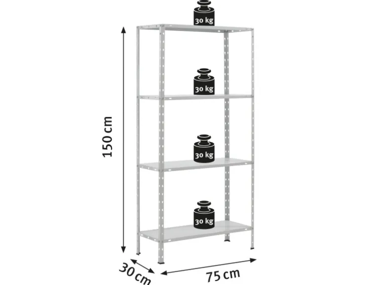 Metall-Schraubregal Pulverbeschichtet 150 cm x 75 cm x 30 cm