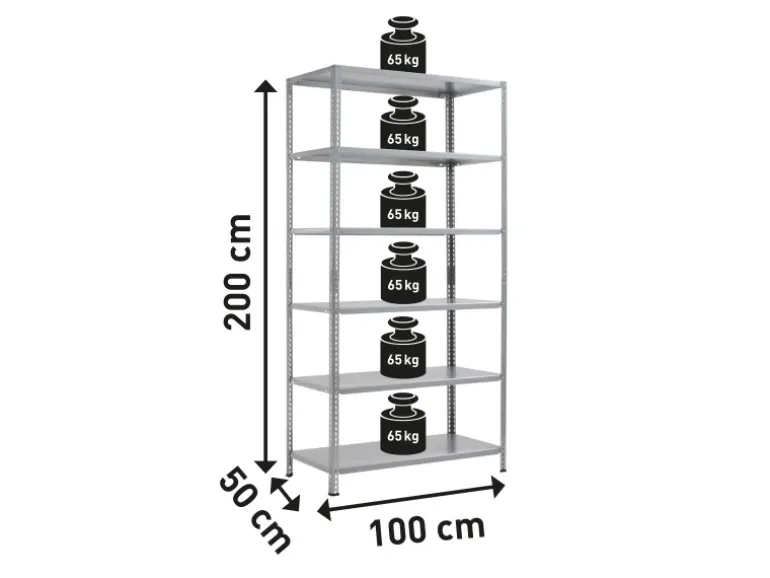 Metall-Schraubregal SR 100/65 Verzinkt 200 cm x 100 cm x 50 cm