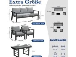 MeXo Aluminium Dining Lounge Outdoor mit Esstisch für 5 Personen Grau