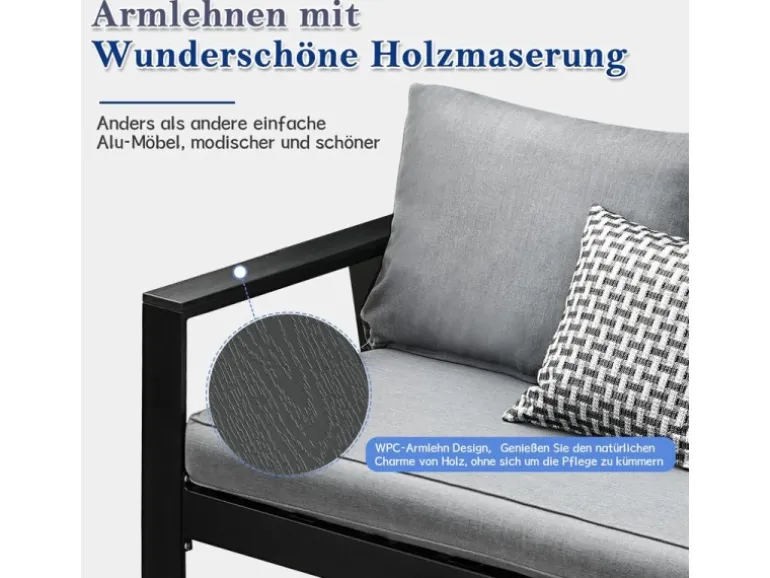 MeXo Aluminium Dining Lounge Outdoor mit Esstisch für 5 Personen Grau