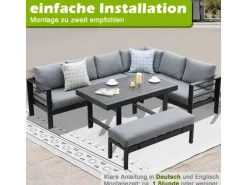 MeXo Aluminium Lounge-Set mit Esstisch für 8 Personen Schwarz